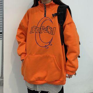 Lettering Half-zip Sweatshirt Orange - One Size