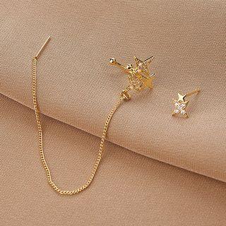 Star Chained Ear Stud 1 Pair - Qr-379 - Gold - One Size
