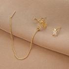 Star Chained Ear Stud 1 Pair - Qr-379 - Gold - One Size