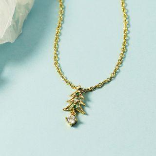 Rhinestone Christmas Tree Pendant Necklace Gold - One Size