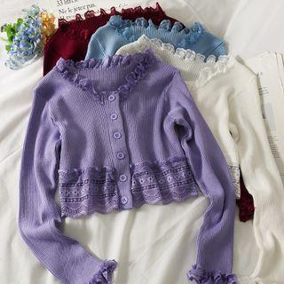 Lace-panel Slim-fit Crop Knit Top In 5 Colors