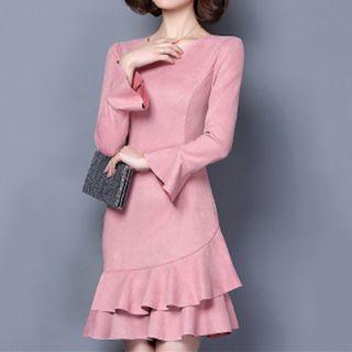 Faux Suede Bell-sleeve Mermaid Dress