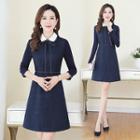 Tie-neck Collared Long-sleeve A-line Mini Dress