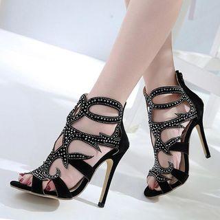 Rhinestone Cutout High Heel Sandals
