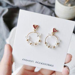 Rhinestone Heart & Hoop Drop Earring / Clip-on Earring