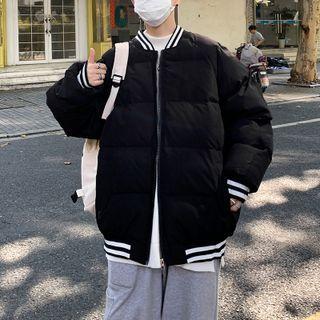 Striped Panel Padded Zip-up Jacket