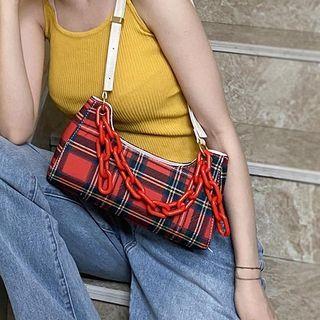 Plaid Nylon Shoulder Bag