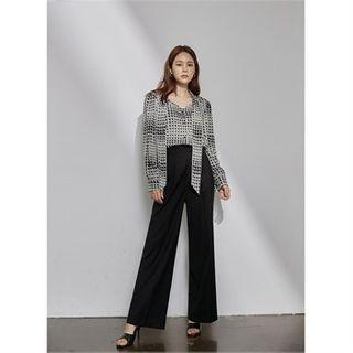 Band-waist Pintuck-front Dress Pants