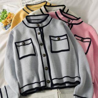 Contrasted Stand-collar Cardigan In 5 Colors