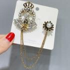 Rhinestone Crown Chained Brooch Gold - One Size