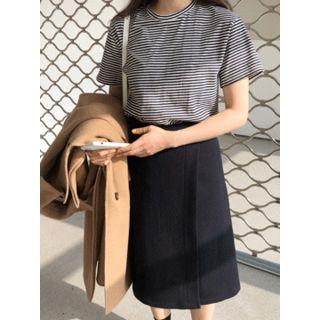 Wrap-front Wool Blend Long Skirt