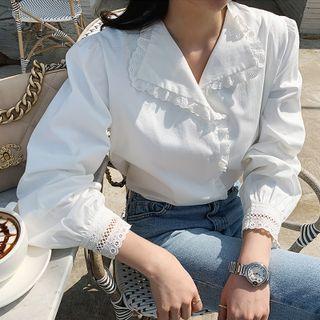 Collared Embroidered-edge Blouse
