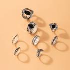 Set Of 8: Ring Set Of 8 - 21139 - Silver & Black - One Size