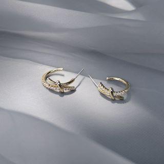 Rhinestone Alloy Knot Open Hoop Earring 1 Pair - One Size