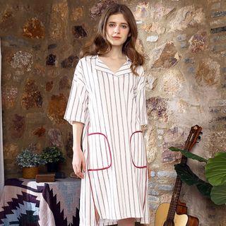 Loungewear Elbow-sleeve Striped Dress