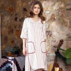 Loungewear Elbow-sleeve Striped Dress