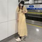 Short-sleeve Floral Print Maxi Dress Yellow - One Size