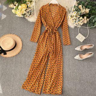 Patterned Long-sleeve Jumpsuit