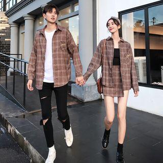Couple Matching Long-sleeve Plaid Shirt / Mini Plaid Skirt / Short-sleeve T-shirt
