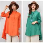Ethnic Stand-collar Embroidered 3/4-sleeve Top