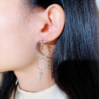 Mismatch Rhinestone Accent Star & Crescent Earrings 1 Pair - As Shown In Figure - One Size