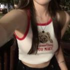 Bear Embroidered Cropped Tank Top White - One Size