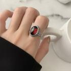 Faux Gemstone Alloy Ring J2442 - Silver & Red - One Size