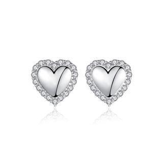 Sterling Silver Simple Romantic Heart-shaped Stud Earrings With Cubic Zirconia Silver - One Size