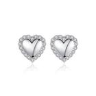 Sterling Silver Simple Romantic Heart-shaped Stud Earrings With Cubic Zirconia Silver - One Size