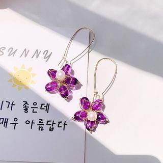 Faux Pearl Faux Crystal Flower Dangle Earring 1 Pair - One Size