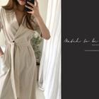 Open-placket Wide-leg Jumpsuit Beige - One Size