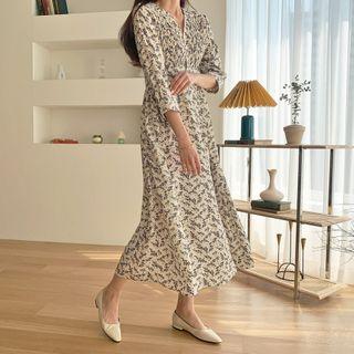 Pleated-front Floral Print Dress