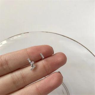 Geometric Rhinestone Asymmetrical Alloy Earring 1 Pair - Silver - One Size