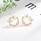 Flower Rhinestone Shell Alloy Earring 1 Pair - Stud Earring - Gold - One Size