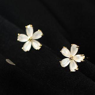 925 Sterling Silver Flower Earring 1 Pair - S925 Silver Stud Earrings - Gold - One Size