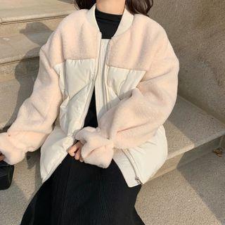 Long-sleeve Fleece Panel Baseball Jacket