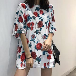 Rose Loose-fit Short-sleeve T-shirt / Plain Skirt