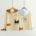 Hood Cat Print Zip Jacket