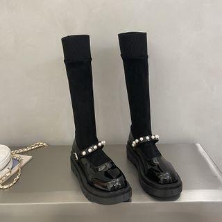 Mock Two-piece Platform Tall Boots