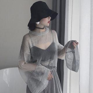Glittered Mesh Panel Sweater