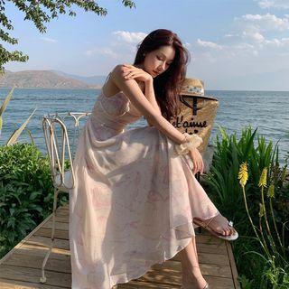 Spaghetti-strap Floral Chiffon A-line Dress (various Designs)
