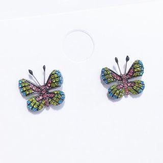 Rhinestone Butterfly Earring 1 Pair - Blue & Green & Pink - One Size