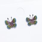 Rhinestone Butterfly Earring 1 Pair - Blue & Green & Pink - One Size