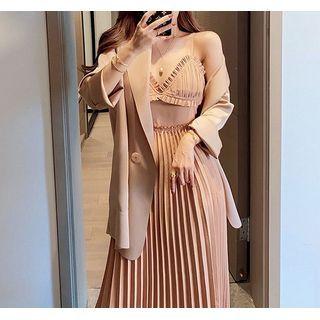 Plain Blazer / Mock Two-piece Spaghetti Strap Midi Dress