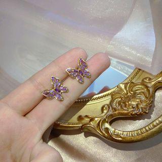 Faux Crystal Butterfly Earring 1 Pair - Purple - One Size