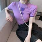Short-sleeve Heart Cutout Cropped T-shirt / Eyelet Mini A-line Skirt