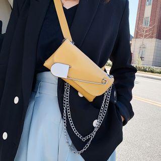 Safety Pin Applique Faux Leather Sling Bag