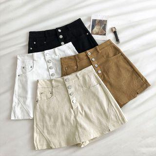Plain High-waist Single-breasted A-line Skort