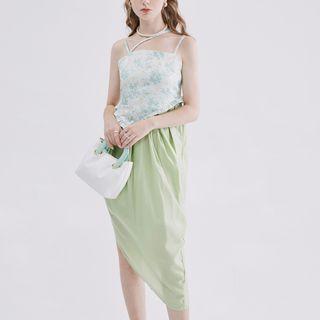 Spaghetti-strap Floral Panel Midi Sundress