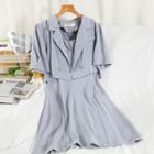 Set: Short-sleeve Double Breasted Blazer + Spaghetti Strap Dress